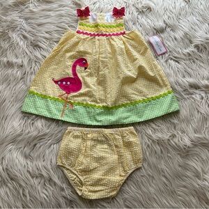Emily Rose Infant Girl Yellow Gingham Flamingo Dress Set Bloomers Size 18 Months